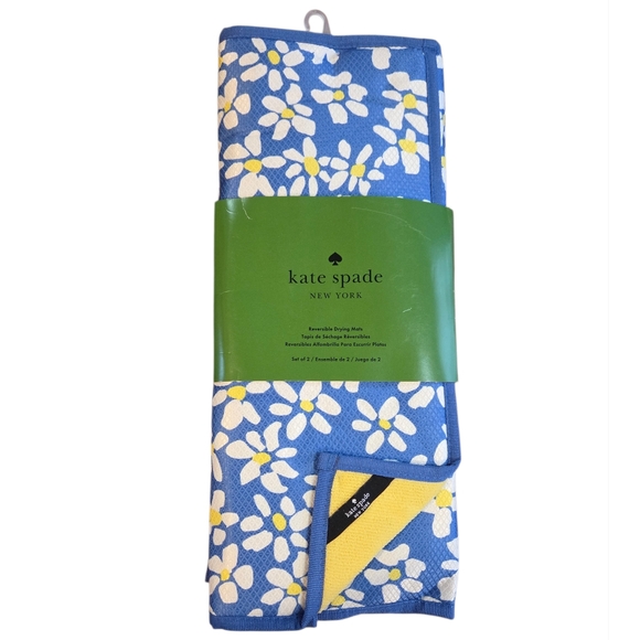 kate spade Other - Kate Spade - NEW Set of 2 Blue & Yellow Reversible Floral Drying Mats